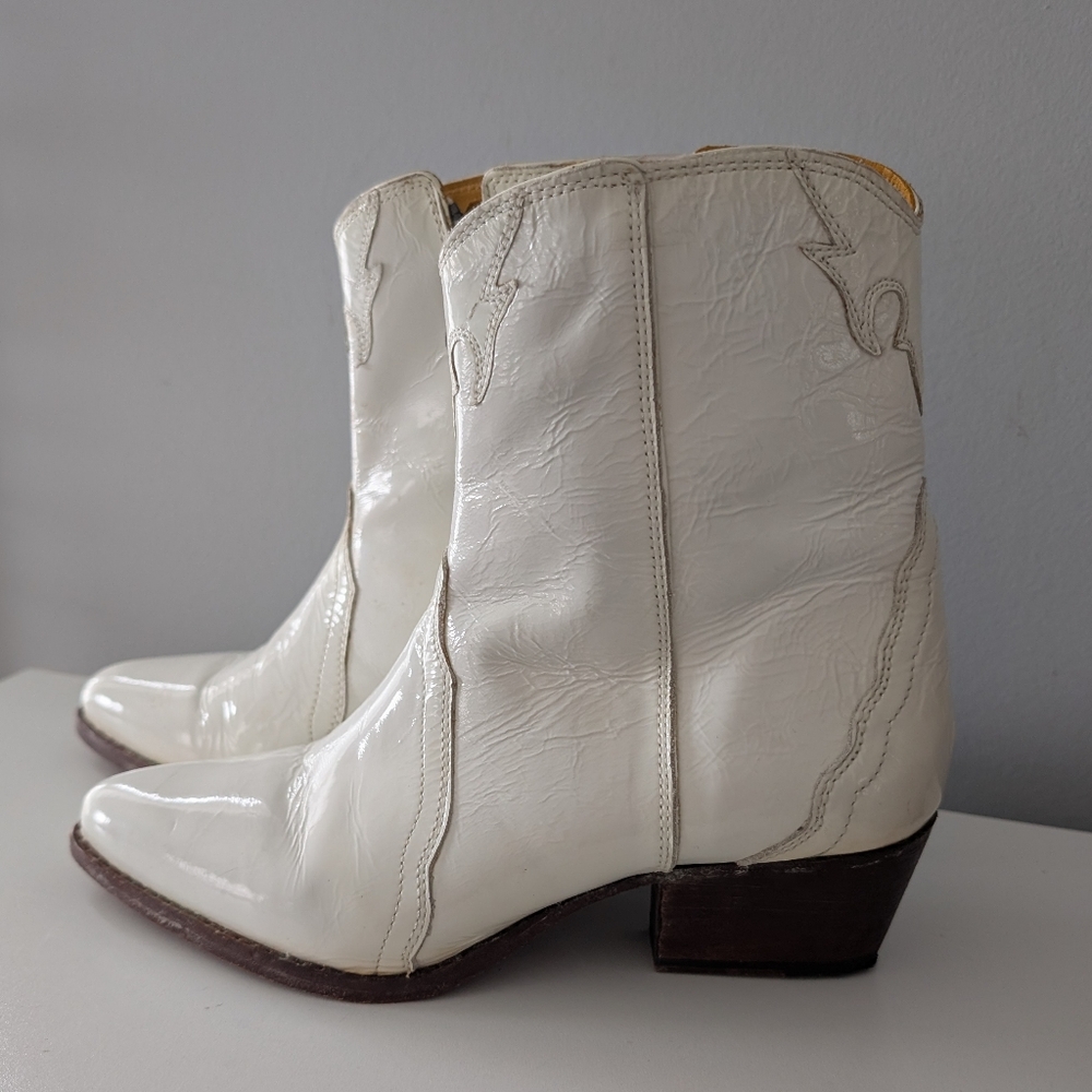 Free People Western Ankle Boots Size 37 Cream Leather Side Zip New Frontier - Picture 2 of 8